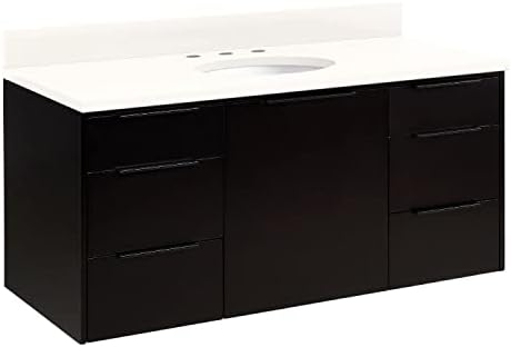 Signature Hardware 483199 DITA 48" Wall Mounted Single Basin Vanity Set with Wood Cabinet, Quartz Vanity Top, and Undermount Sink - Arctic White