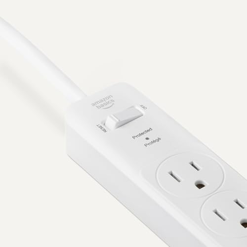 Image of Amazon Basics Surge Protector Power Strip, 6-Outlet, 790 Joules, 6ft Extension Cord, Safety Shutters, White (Pack of 2)