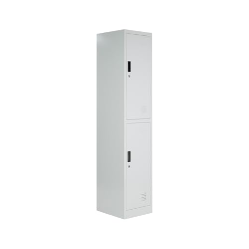 BRINDEK Taquilla Vestuario metálica 2 Puertas Blanca RAL 9016-185x38x45 cm con Cerradura, balda y Barra Interior - Incluye Llave | Armario metálico Estrecho Garaje Oficina Locker