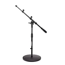 Weighted round base offers stability in tight spaces Telescopic boom arm offers from 380mm of adjustment Height adjustable from 560mm to 800mm with zinc clutch Heavy-duty 3kg build supports mics securely