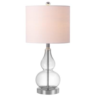 JONATHAN Y Anya Gourd Glass Table Lamp 20.5 Mercury Silver Set of 2 | Modern White Linen Drum Shade Bedside Nightstand LED Bulbs Included Chrome Metal Base product thumbnail 15