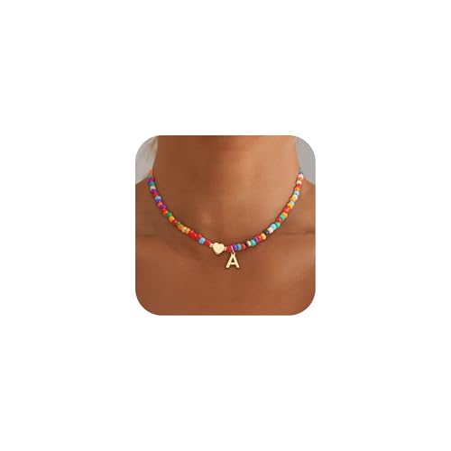 Colorful Initial Necklaces for Girls Women Kids - Teen Girls Gifts Trendy Beaded Initial Necklace Dainty Letter Gifts Choker Necklace for Girl Jewelry