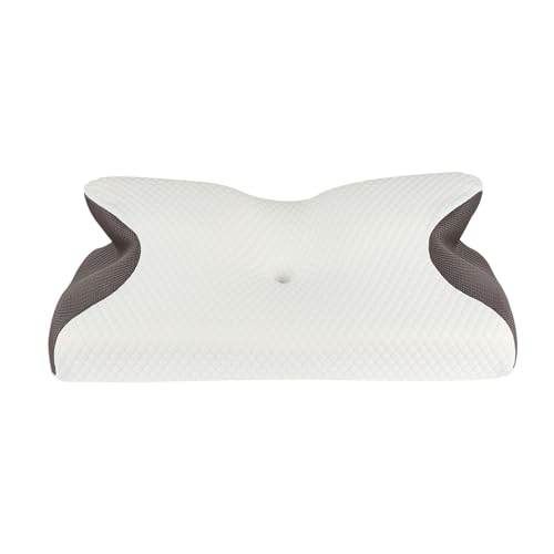 Almohada de mariposa de espuma con memoria de 58 x 37 x 14 cm, almohada ortopédica ergonómica, funda de polialgodón transpirable extraíble para aliviar el dolor del cuello y mejorar el sueño