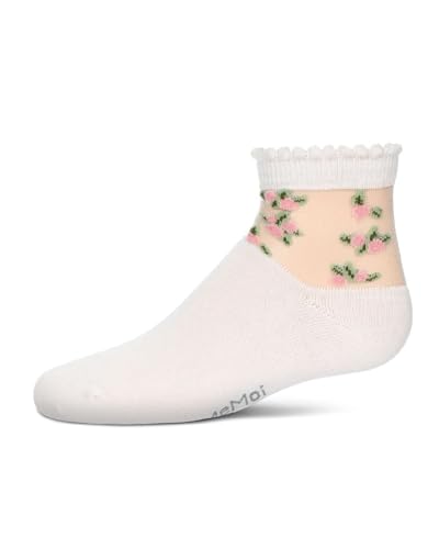 MeMoi Peek-A-Boo Sheer Floral Girls Cotton Blend Crew Socks