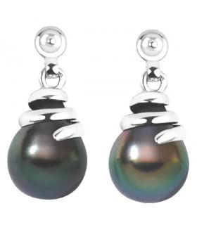 Boucles d'oreilles perles de Tahiti TOREA en or blanc et argent véritable