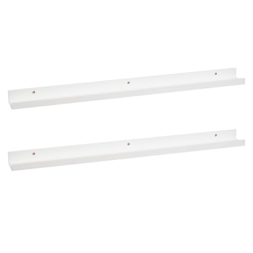 LOLAhome | Set de 2 Repisas de Pared | Balda Flotante Madera| Estante con Bordes | Estanteria Estrecha para Cuadros Fotos y Decoracion Blanco De 100x9x5 cm