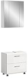 xonox.home – Badkombination Ice auf Rollen 60x185x30 cm in weiß Hochglanz – 2-teiliges Set inkl. Waschbeckenunterschrank auf Rollen & Spiegelschrank – Flexibel, modern & ideal für kompakte Badezimmer
