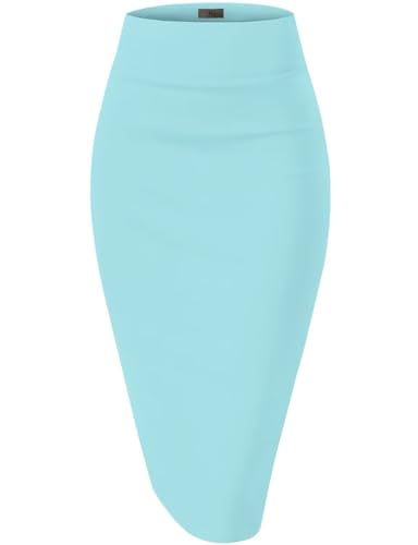 Image of Hybrid & Company Women's Premium Nylon Ponte Stretch High Waist Pencil Suit Skirt Below Knee