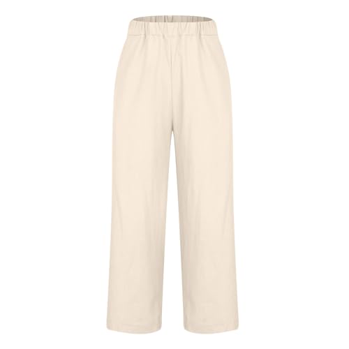 Womens Pants Casual Trendy 2024 Cotton Linen Drawstring Loose Fit Trouser Lounge Beach Linen Wide Leg Palazzo Outfit3