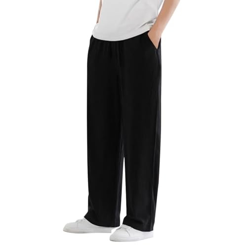 Men's Casual Linen Pants Elastic Waist Drawstring Lightweight Loose Straight Legs Trousers Street Beach Yoga Clothes