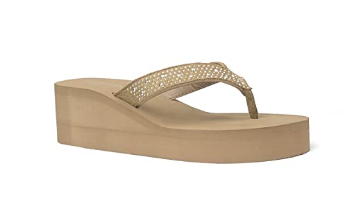 Image of REDVOLUTION New Women's Rhinestone Sandals Platform T-Strap Jewel Sandals High Wedge Flip Flops