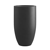 Morrava 24 Inch Tall Concrete Planter, Large Garden Pot with Drainage Hole for Outdoor and Indoor Use on Patio or Porch, Black