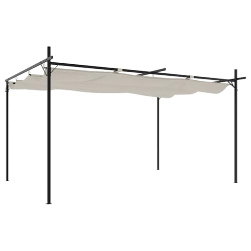 vidaXL Pérgola con Cubierta Retráctil, Carpa para Reuniones, Cenador para Fiestas, Pabellón para Jardín Patio, Color Crema 395x292x230 cm