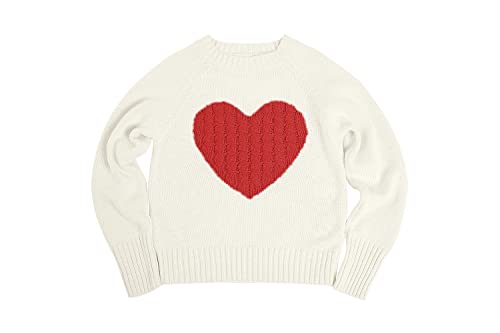Batermoon Girls' Pullover Sweaters Long Sleeve Cute Heart Pattern Crewneck Knit Jumper Tops White #TOP4
