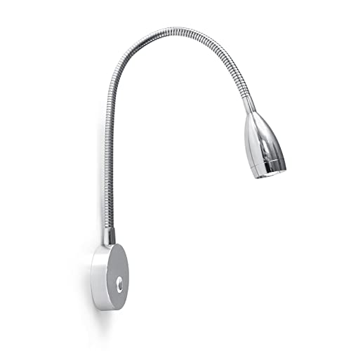 12V Reading Light Goose neck Dimmable - RV Fixture LED Bedside Spotlight Marine Book Lamp has a Blue Circle Night light Surface Mounted on Trailer Caravan Interior Touring Car Headboard Wall Light