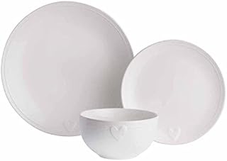 wilko Cream Embossed Heart Dinner Set 12pc, Stoneware Microwave and Dishwasher Safe Dinner Set, 33.0cm h x 20.5cm w x 30.0cm d