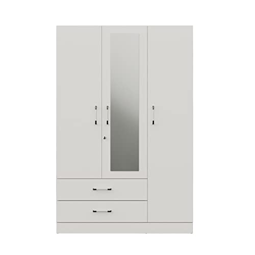Image of Wakefit Wardrobe | 1 Year Warranty | Engineered Wood Almirah, Cupboard for Clothes Storage | 3 Door, Mirror, 1 Drawer, 1 Hanging Space | Organza Plus - Frosty White