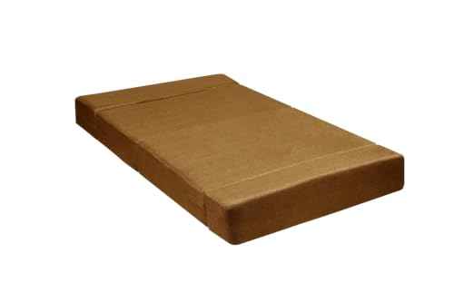 Image of Los Angeles Foldable One Seater Sofa Cum Bed, Sofa Bed 3 X 6 Feet Jute Fabric Washable Cover- Including Two Cushion Perfect for Living Room & Office - Golden Color