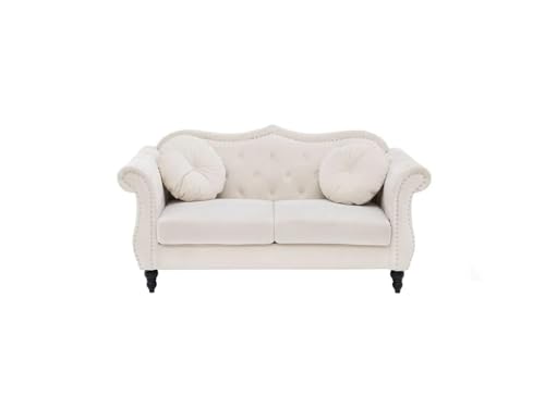 Image of Modern & Classic Chesterfield Sofa 5 Seater Sofa Velvet L-Shape Corner Sectional Button Tufted Sofa for Living Room, Dining Room, Office and Hallway-(Beige-C).