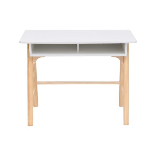 Rebecca Mobili Scrivania per Bambini, Tavolino Montessoriano, Bianco Marrone, MDF Pino, con Vano, Bordi Arrotondati -...