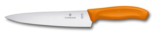 Victorinox Swiss Classic, Couteau à trancher professionnel, Lame extra-tranchante, tranchant droit, 19 cm, manche plastique, acier inoxydable, orange