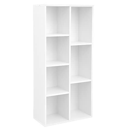 VASAGLE Bibliothèque, Étagère Cube, Meuble de Rangement pour Enfant, avec 7 Compartiments Ouverts, pour Salon, Bureau, Chambre, Cloison Séparateur, 50 x 24 x 106 cm, Blanc LBC27WT