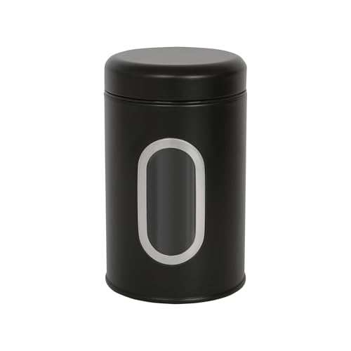 Harbour Housewares Food Storage Container - Black - 1x Metal Kitchen Caddy Barrel with Airtight Lid & Transparent Viewing Window Stainless Steel Storage Tins for Kitchen Bench or Pantry