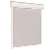 schattenfreu.de Thermo-Rollo mit Kassette nach Maß | Zum Anschrauben am Fensterrahmen oder an der Wand | Optional zum Ankleben | Verdunkelnd | Für Fenster und Türen | Hellgrau, Silberne Rückseite