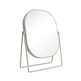 Jean & Len Kosmetikspiegel, aus Eisen, robust und Kratzfest, Mattes & stilvolles Finish in beige, Rückseite mit 3-facher Vergrößerung, ovaler Kleiner Spiegel, 20 x 27 cm