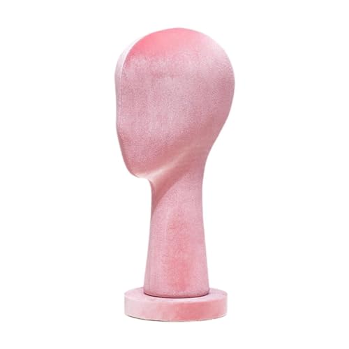 Cabeza de maniquí para pelucas, collares y joyería, modelo calva rosa de 40cm en terciopelo
