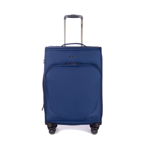 Stratic Mix Koffer Weichschale Reisekoffer Trolley Rollkoffer mittelgroß, TSA Kofferschloss, 4 Rollen, Erweiterbar, Größe M, Blau