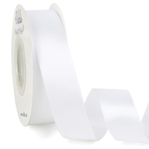 Ribbli Double Faced White Satin Ribbon 1 x Continuous 25 Yards Use for Bows Bouquet Gift Wrapping Floral Arrangement