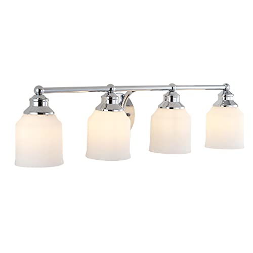 Image of JONATHAN Y 33.25 inch Chrome Modern Farmhouse LED Vanity Light Wall Sconce Fixture, Frosted White Glass Shade, Dimmable Wall Lamp for Bathroom Mirror Kitchen Sink, UL Listed (JYL7552A)