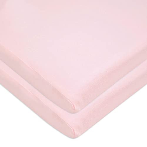 Image of American Baby Company 15 inch x 33 inch Fitted Bassinet Sheet, 100% Natural Cotton Jersey Knit, Pink, Soft Breathable, for Girls, Pack of 2