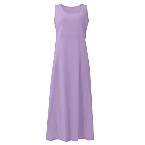 Plus Size Cotton Linen Summer Dresses for Curvy Women 2025 Sleeveless Maxi Vacation Beach Sundresses with Pockets