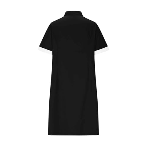 Womens Summer Nursing Dress V Neck Short Sleeve Scrubs Dress Casual Working Knee Length Nurse Uniforms with Pockets4