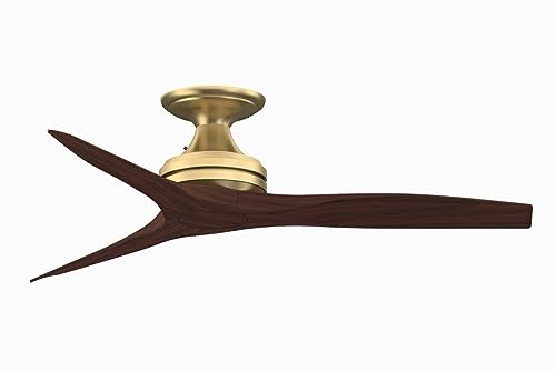 Fanimation Spitfire 3 Blade Flush Ceiling Fan - 9.5 Inches Tall and 48 Inches Wide - Brushed Satin Brass Finish - Whiskey Wood Blade Color -  FP6721BBS-48WK-F