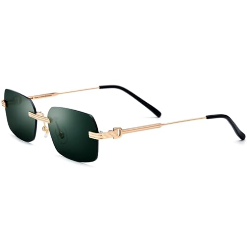 Image of HEPIDEM Rimless Rectangle Zircon Diamonds UV400 Square Sunglasses for Men with Nylon Lens