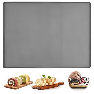 Silikon Backunterlage mit Rand (30x40cm) - Rutschfeste Ausrollmatte & Teigunterlage für Pizza, Fondant & Gebäck - Hitzebeständige Backmatte & Knetmatte, BPA-frei, Grau