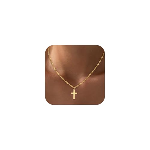 Cross Necklace for Women Trendy - Dainty 18K Real Gold Plated Minimalist Cross Necklace Non Tarnish Waterproof Trendy Cute Simple Small Necklaces Easter Christian Religious Faith Jewelry Gifts