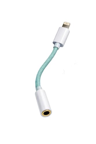 Image of Q- CONNECT Lightning to 3.5 mm Adapter, Braided Cable and Plastic Body, Supports Both Mic & Audio, Compatible with iPhone 14 | 13 | 12 | 11 | XS | X | 8 | 7 | 6 | 5 (Sea Green)