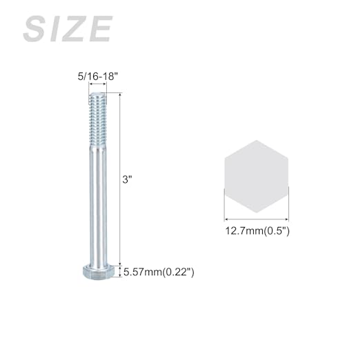 Image of METALLIXITY Hex Bolts (5 /16-18x3) 12Pcs, Carbon Steel Zinc Plated Partial Threaded, Coarse Thread UNC Hex Head Screw Bolt - for Furniture Repair, Silver