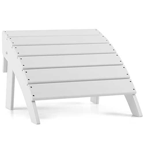 Giantex Adirondack Folding Ottoman, Outdoor Footstool Weather Resistant Hdpe Material Adirondack Footrest, No Assembly Required, Outside Adirondack Chairs Ottoman For Patio, Garden, Backyard, White #TOP6