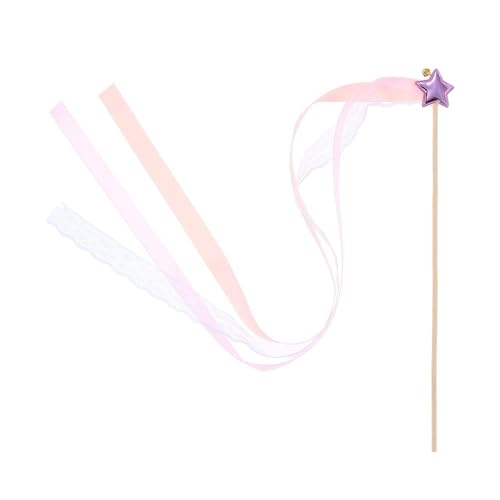Image of 24 Pack Fairy Wands, Ribbon Lace Fairy Wands with Bells, Decorative Silk Stick with Streamers for Wedding Birthday Party, Pretty Pentagram Ribbon for Girls