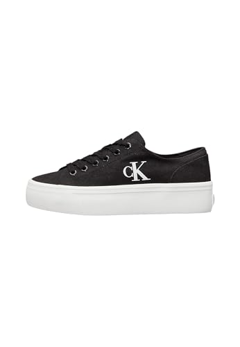 Calvin Klein Sneaker con Suela Vulcanizada Mujer Flatform Low Top, Negro (Black/Bright White), 38