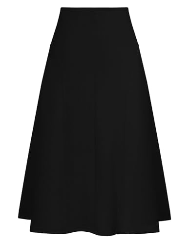 Kate Kasin Women's Suede Midi Skirt 2025 Fall Winter High Waist A Line Skirt Black