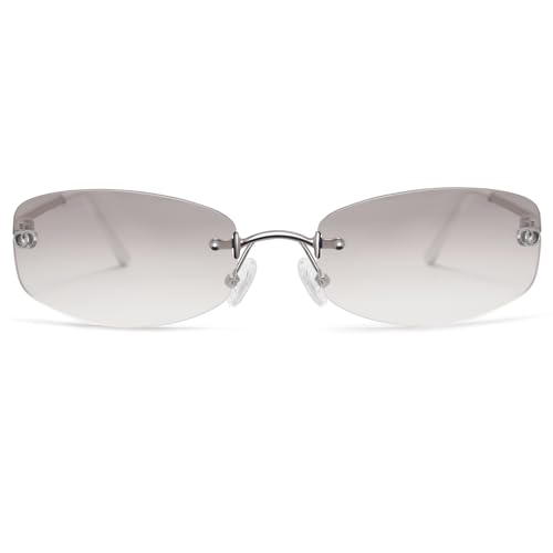 Retro Rectangle Y2K Sunglasses for Women Rimless Vintage Shades Womens 90s Inspired Tinted Sun Glasses GM96072