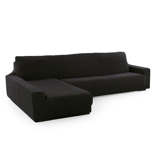 FAVERTI® Funda Super Elástica Chaise Longue Brazo Largo Izquierdo (Visto de Frente) | Modelo NOVELE | Negro | Protector de Calidad de Tejido Jacquard Tacto algodón