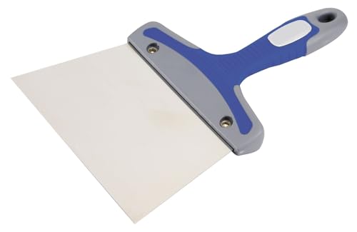 Espátula emplastizar de acero inoxidable, 160 mm, con mango triangular, ideal para aplicar y alisar masillas y morteros.