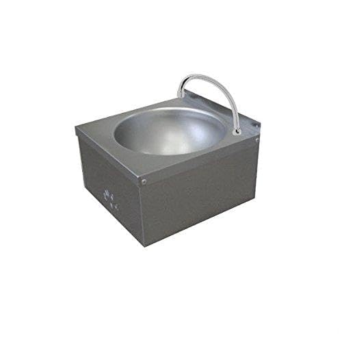 Lavamani inox a parete completo di comando a ginocchio e bocca erogazione girevole. Cm. 30x31,5x17h.